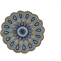 FLIHAUT  Handcrafted Beautiful Beaded Round Decorative Placemat (Peacock Blue)