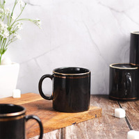Femora 22k Liquid Gold Line Design Ceramic Coffee Mug, Tea cups, 180 ML, Pack of 6, Solid, Black