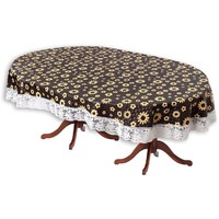 CRAFT CITY 4 Seater Oval Dining Table Cover with White Border lace (Multicolour, 54x78 inches,Plastic, Pack of 1) (Sun Flower)