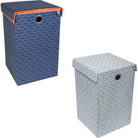 Homestrap Printed Foldable Laundry Bag/Bin Cum Basket with Lid and Handle Capacity- (75LTR) (Navy Blue & Grey) Pack of 2(Featured on Shark Tank)