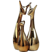 LIFEHAXTORE Home Decor Lucky Deer Statue Family Piano Finish Ceramic Figures - (Set of 3, Golden Set)