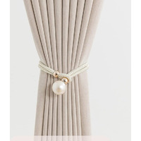Home Cloud Adjustable Length Braided Rope Indoor Home Decor Hanging Ball Curtain Tieback (Beige)