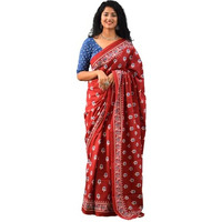 JALTHER Handicrafts Womens Ikat Hand Block Print Jaipuri Cotton Mulmul Saree with Blouse Piece - _SH_130