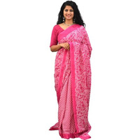 JALTHER Handicrafts Womens Ikat Hand Block Print Jaipuri Cotton Mulmul Saree with Blouse Piece - _SH_126