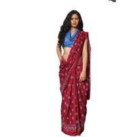 JALTHER Handicrafts Womens Ikat Hand Block Print Jaipuri Cotton Mulmul Saree with Blouse Piece - _SH_86