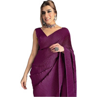 Sidhidata Womens Full CrushedPleated Satin Saree With Unstitched Blouse Piece (Wine)