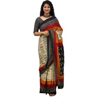 JALTHER Handicrafts Womens Ikat Hand Block Print Jaipuri Cotton Mulmul Saree with Blouse Piece - Multi_158