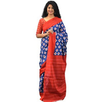 JALTHER Handicrafts Womens Ikat Hand Block Print Jaipuri Cotton Mulmul Saree with Blouse Piece - Blue_40