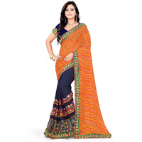 arriva fab womens Georgette saree with blouse piece (Navy blue)