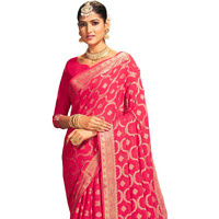 AKHILAM Womens Georgette Ethnic Motif Printed Saree With Unstitched Blouse Piece(Pink_ARYA2302_FL)