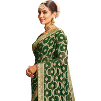 AKHILAM Womens Georgette Ethnic Motif Printed Saree With Unstitched Blouse Piece(Green_ARYA2303_FL)