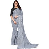 Yashika Womens Georegtte With Jari Printed Grey Color Saree With Blouse Piece(RIVA GREY)