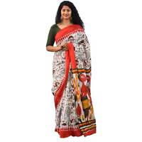 JALTHER Handicrafts Womens Ikat Hand Block Print Jaipuri Cotton Mulmul Saree with Blouse Piece - Red_164