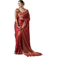 AKHILAM Womens Red Georgette Woven Design Saree with Unstitched Blouse Piece (ARYA8006_FL)