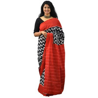 JALTHER Handicrafts Womens Ikat Hand Block Print Jaipuri Cotton Mulmul Saree with Blouse Piece - Black_38