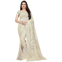 Florely Womens Pure Georgette Saree With Blouse Piece (Sataricreme_Creme_Free Size_Cream)