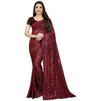 Florely Womens Pure Georgette sequence saree with unstiched blouse piece(Free size) (Marron)