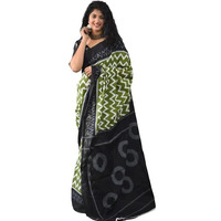 JALTHER Handicrafts Womens Ikat Hand Block Print Jaipuri Cotton Mulmul Saree with Blouse Piece - Green_34