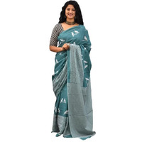 JALTHER Handicrafts Womens Ikat Hand Block Print Jaipuri Cotton Mulmul Saree with Blouse Piece - Multi_222
