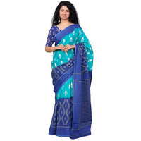 JALTHER Handicrafts Womens Ikat Hand Block Print Jaipuri Cotton Mulmul Saree with Blouse Piece - Blue_30