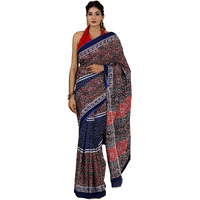JALTHER Womens Ikat Hand Block Print Jaipuri Cotton Mulmul Saree with Blouse Piece -Maroon_Shiv_2004