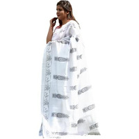 JALTHER Handicrafts Womens Ikat Hand Block Print Jaipuri Cotton Mulmul Saree with Blouse Piece_Design 5