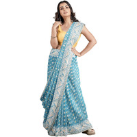 Anchol Saree Womens Traditional Bengal Handloom Cotton Silk Jamdani Saree, (AS_Sky Blue_080)