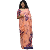 JALTHER Handicrafts Womens Ikat Hand Block Print Jaipuri Cotton Mulmul Saree with Blouse Piece - Multi_243