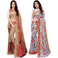 Satrani Womens Polyester Saree (1182ST117_1926ST306_Beige||Grey1)