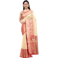 Enthone Womens Heavy Banarasi Art Silk Saree With Unstitched Blouse Piece(White)