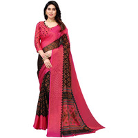 Mubeno PS Brasso Aadi Black Pink_M Plain Chiffon Brasso sarees for women