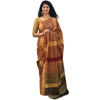JALTHER Handicrafts Womens Ikat Hand Block Print Jaipuri Cotton Mulmul Saree with Blouse Piece - Brown_141
