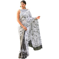 JALTHER Handicrafts Womens Ikat Hand Block Print Jaipuri Cotton Mulmul Saree with Blouse Piece - Grey