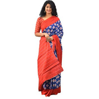 JALTHER Handicrafts Womens Ikat Hand Block Print Jaipuri Cotton Mulmul Saree with Blouse Piece - Blue_359