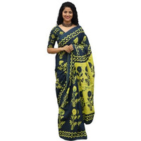 JALTHER Handicrafts Womens Ikat Hand Block Print Jaipuri Cotton Mulmul Saree with Blouse Piece - Multi_356