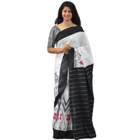 JALTHER Handicrafts Womens Ikat Hand Block Print Jaipuri Cotton Mulmul Saree with Blouse Piece - White_354