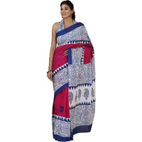 JALTHER Womens Ikat Hand Block Print Jaipuri Cotton Mulmul Saree with Blouse Piece -Pink_Shiv_2035