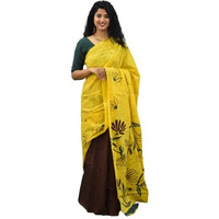 JALTHER Handicrafts Womens Ikat Hand Block Print Jaipuri Cotton Mulmul Saree with Blouse Piece - Yellow_56