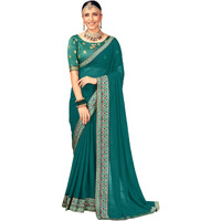AKHILAM Womens Georgette Embellished Designer Saree With Blouse Piece (Blue_VIRAT106_5D)