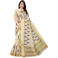 Yashika Womens Woven Cotton Blend saree (KERALA CRISMISTMAS_Off-White 03)