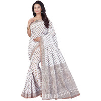 RANI SAAHIBA Womens Pure Cotton Printed Saree Without Blouse Piece (SKR5267_White-Brown)