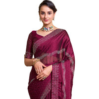 SIRIL Womens Georgette Hot Fixing Saree With Unstitched Blouse Piece (3620S103_Deep Pink)