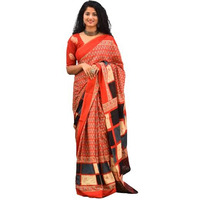 JALTHER Handicrafts Womens Ikat Hand Block Print Jaipuri Cotton Mulmul Saree with Blouse Piece - Red_416