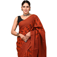 Crafts Moda Pure Cotton Orange Paisley Print Saree for women with Blouse Piece