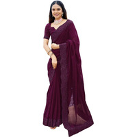 SIRIL Womens Embroidery Stone Work Vichitra Silk Saree with Unstitched Blouse Piece (3351S373_Wine)