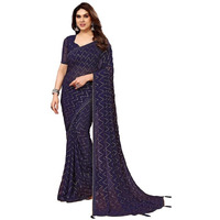 Satrani WomenS Georgette Foil Print Saree With Unstitched Blouse Piece(3066S2123N_Blue)