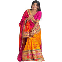 arriva fab Riva Enterprise Womens Soft Dola Silk With Bhandhani With Colourful Embroidery Heavy Lace Saree With Blouse (Multicolor)