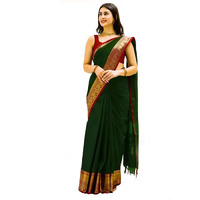 VJ Fashion Womens Silk Blend Narayanpet Saree With Blouse Piece_Freesize(Dark Green)