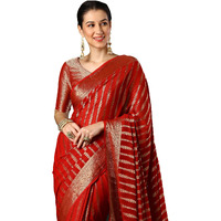 AKHILAM Womens Red Georgette Zari Woven Design Saree with Unstitched Blouse Piece (ARYA2903_FL)