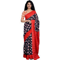 JALTHER Handicrafts Womens Ikat Hand Block Print Jaipuri Cotton Mulmul Saree with Blouse Piece - Black_19